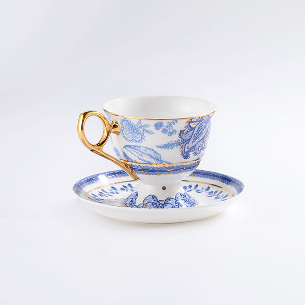 Amieenor Fine bone china tea cup and saucer set-Navy blue Garden