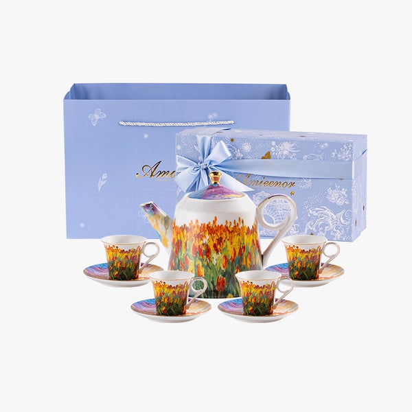 Amieenor Porcelain Tea Set │ 800 ml Teapot + 4×160 ml Cups/Saucers Gift set
