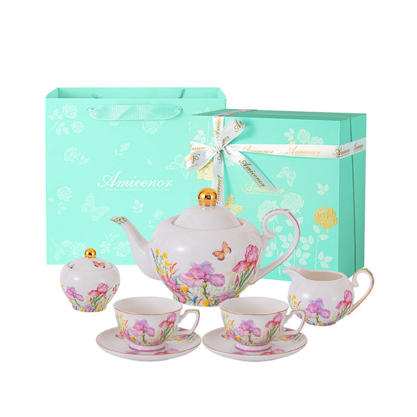 Amieenor SWEET SPRING 7-Piece Luxury Tea Set – Hand-Painted 24K Gold, Premium Gift Box & Bag