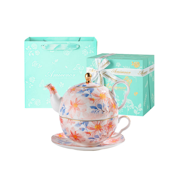 Amieenor 550 ml Bone China Teapot & 10 oz Cup Gift Set  | Housewarming & Anniversary Present