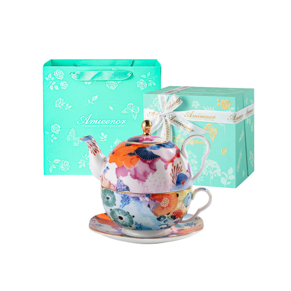 Amieenor Fine Bone China Tea for One set-Secret Coral Land-with Luxury Gift Box