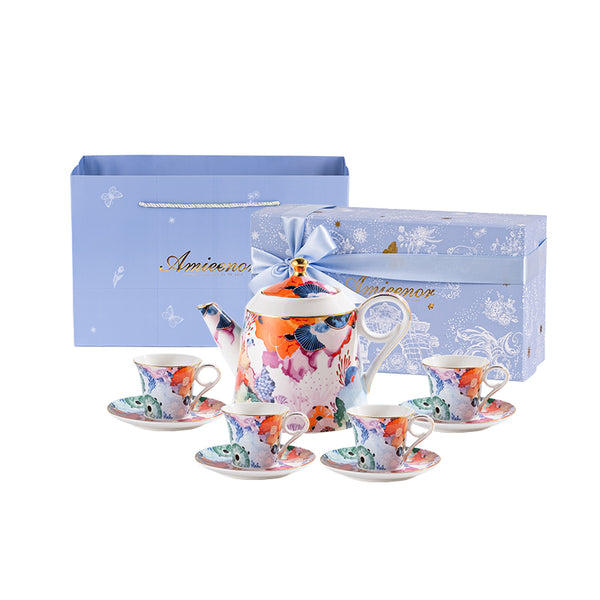 Amieenor Fine Porcelain Teaset of 9pcs-Secret Coral Land-Gift boxed