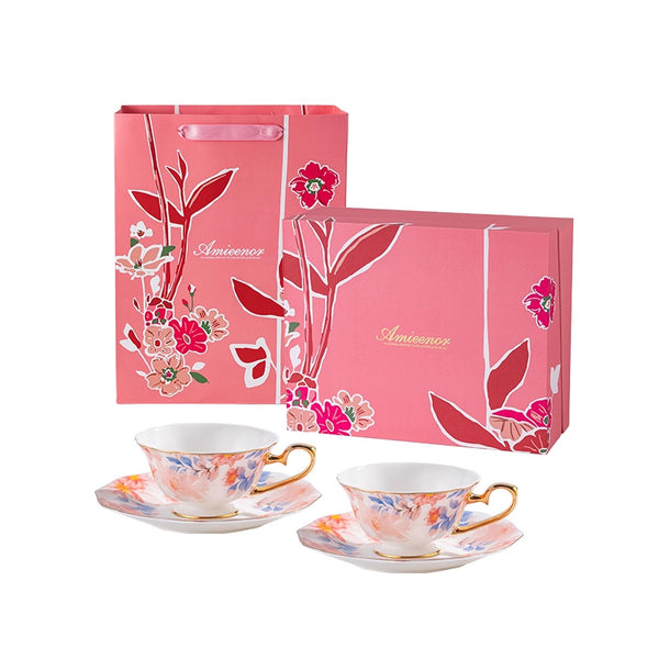 Amieenor Fine Bone-China Tea Cup & Saucer Set – 160 ml, 24K Gold Handle, -Maiden's dream