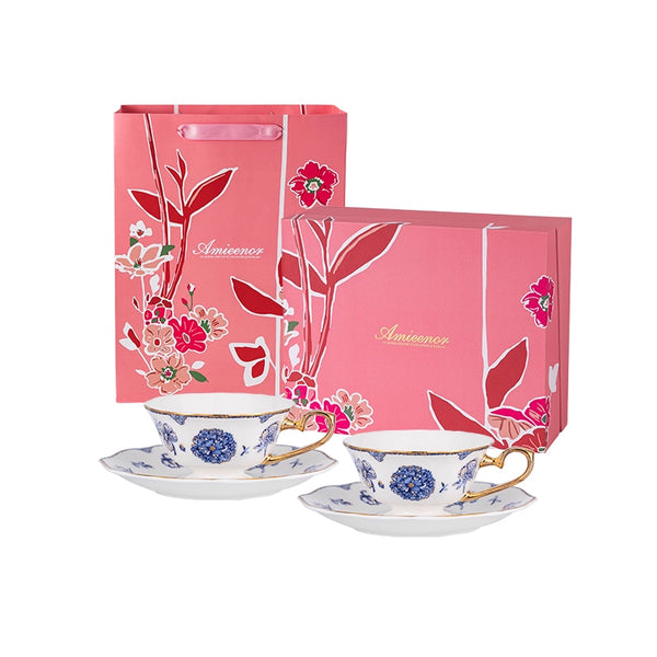 Amieenor Fine Bone-China Tea Cup & Saucer Set – 160 ml, 24K Gold Handle, Gift Box