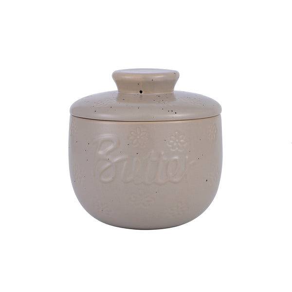 Butter Crock Ceramic 8 oz – Floral -Embossed French Butter Keeper, Countertop Butter Dish with Lid & Water-Line Design