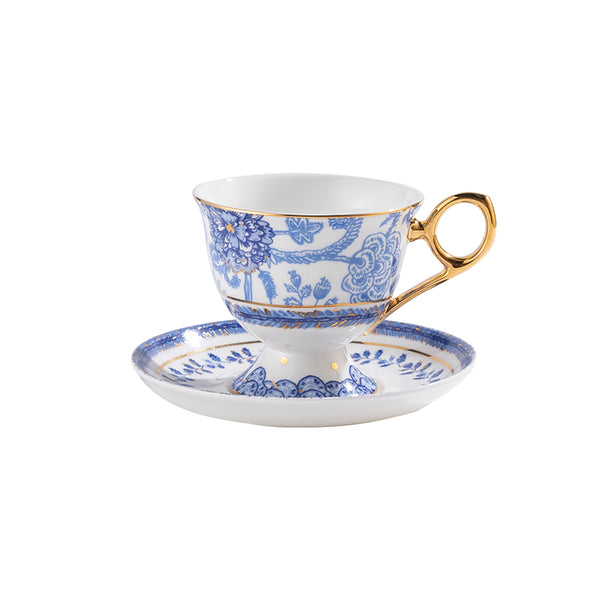 Amieenor Fine bone china tea cup and saucer set-Navy blue Garden