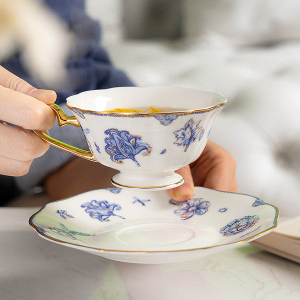 Amieenor Fine bone china tea cup and saucer set 160ml-Navy blue Garden