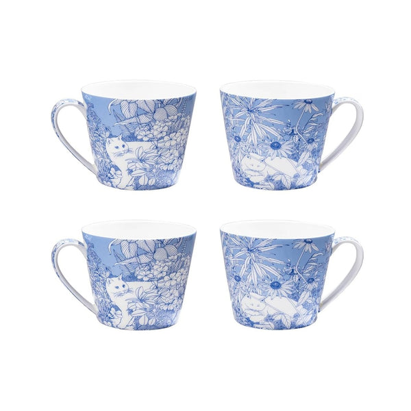 Coffee Mugs Set of 4 – 15.2 oz (450 ml) Large Bone China Mugs, Hidden Cat