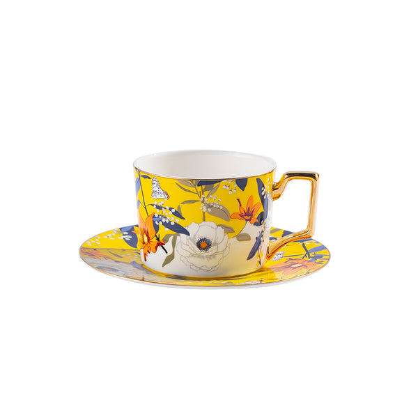 Amieenor Fine bone china tea cup and saucer set 250ml-Golden Dream