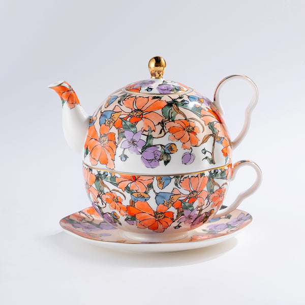 Amieenor Fine bone china Tea for one set-Orange Blossom Garden