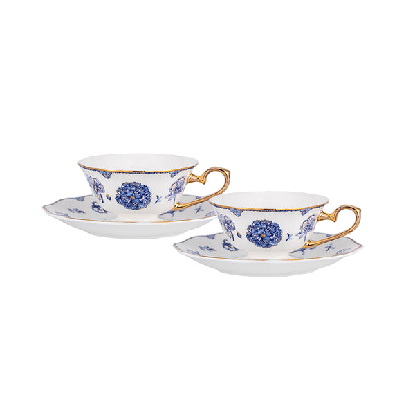 Amieenor bone china tea cup and saucer set 160ml-Navy blue Garden
